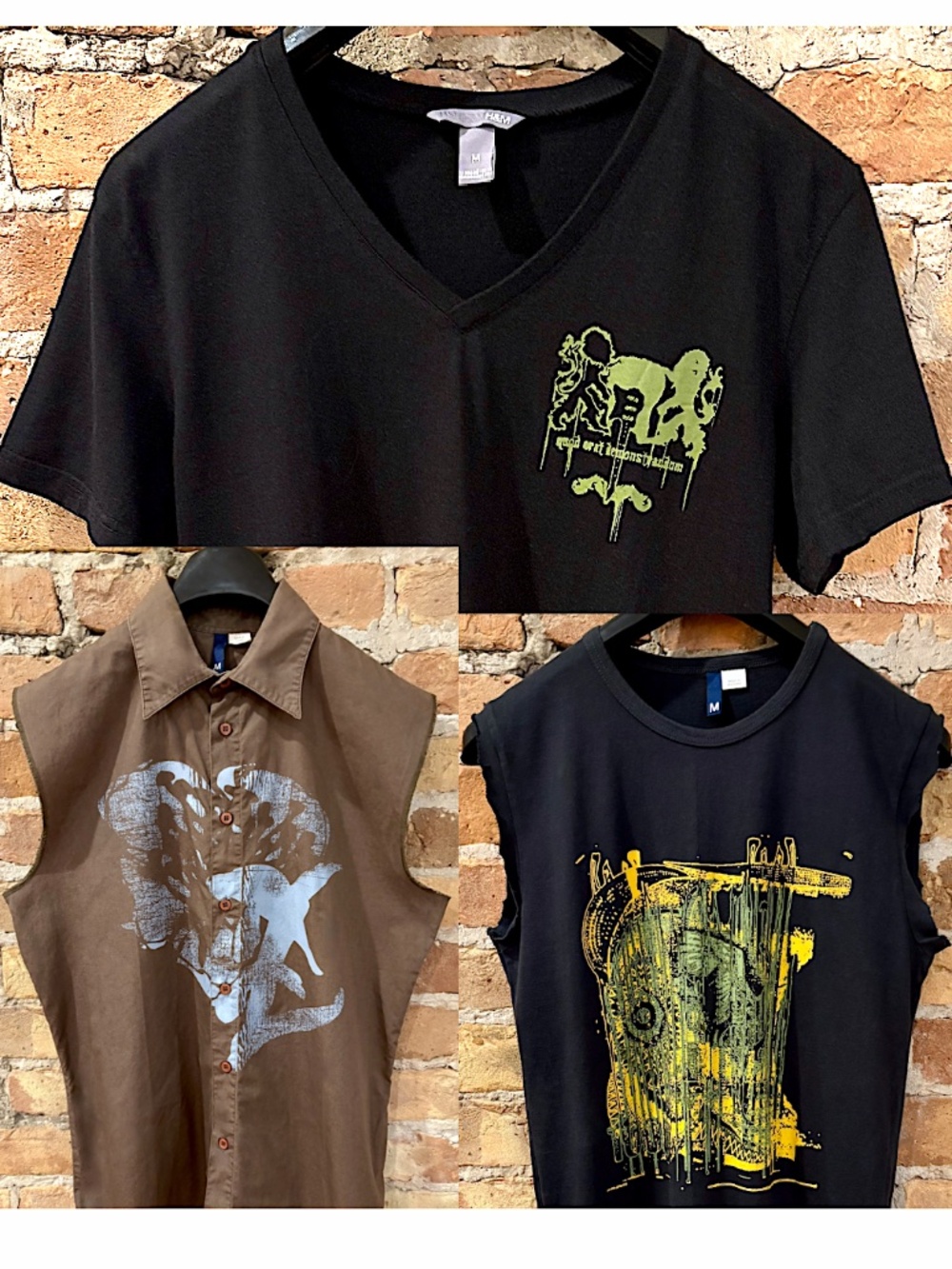 H&M 3 Shirts: V-Neck T-Shirt, Sleeveless Button Up Shirt, Black Sleeveless Tee M